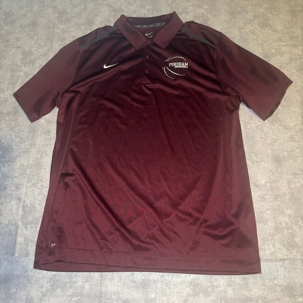 Nike Mens XL Fordham Basketball Dri-FIT Polo Shirt Maroon Burgundy Short Sleeve